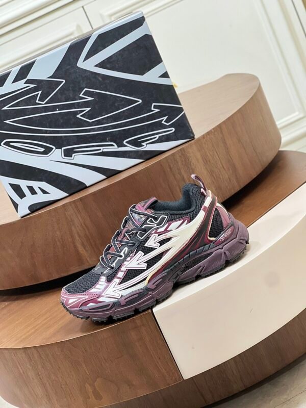 7183270f OFFW Mesh Trainers with Graphic Panel Details - Burgundy/Black