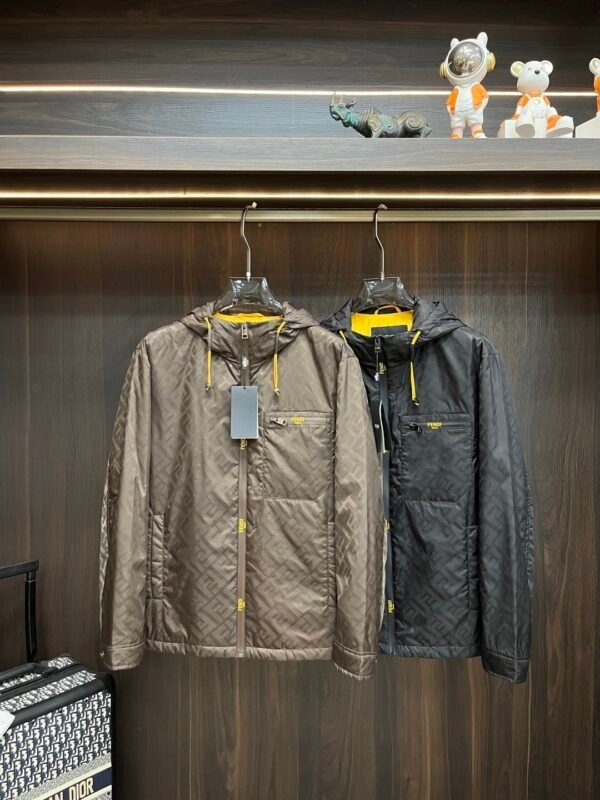 FND All-Over Monogram Hooded Zip-Up Jacket - Brown