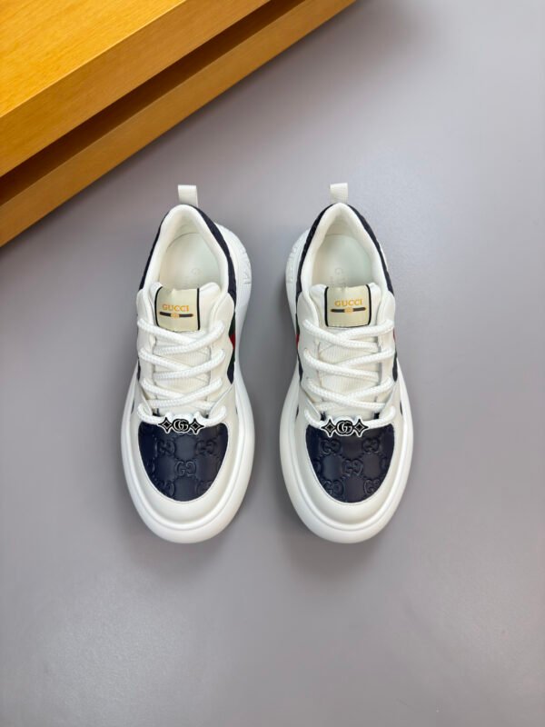 GCCI Chunky Trainers with Side Stripe and Embossed Pattern - Navy Blue/White