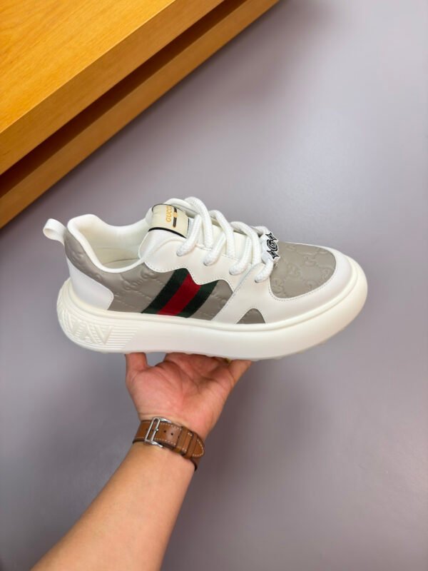 GCCI Chunky Trainers with Side Stripe and Embossed Pattern - Grey/White