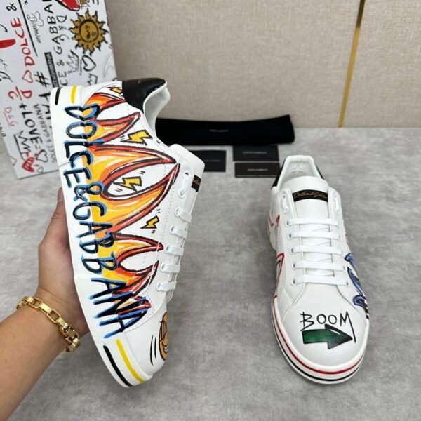 DG White Low-Top Trainers with Multicolour Graphic Prints