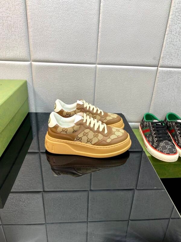 GCCI Low-Top Monogram Trainers with Contrast Panels - Tan