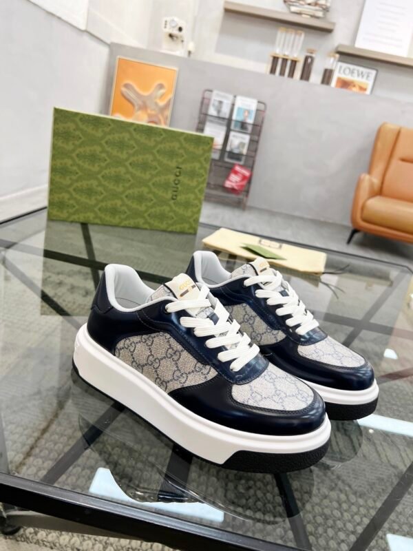 GCCI Low-Top Monogram Trainers with Contrast Panels - Black