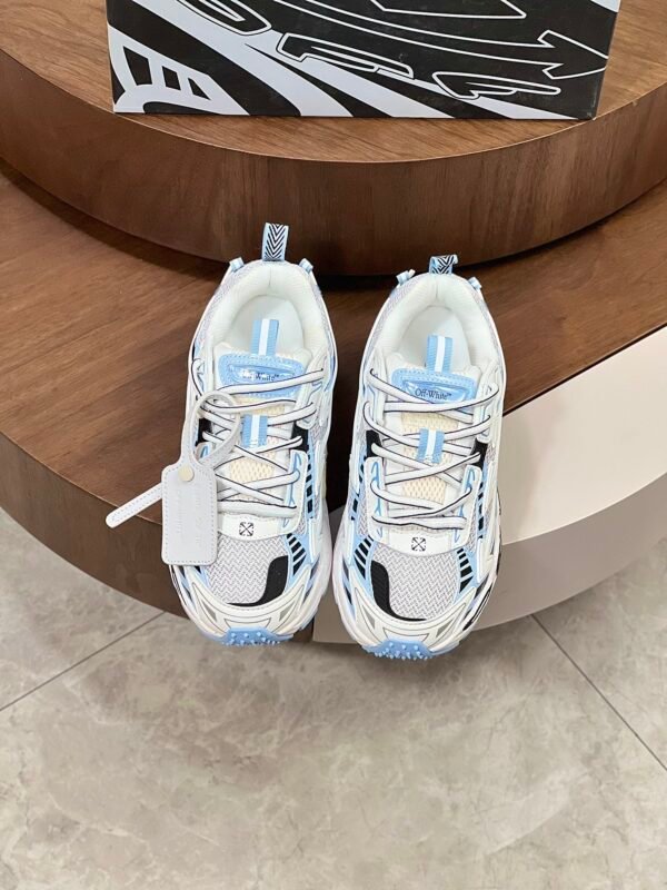 OFFW Mesh Trainers with Graphic Panel Details - White/Ice Blue