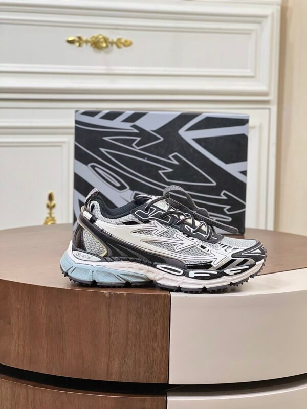 OFFW Mesh Trainers with Graphic Panel Details - Black/White