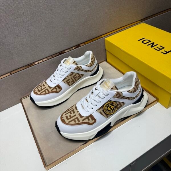 FND Low-Top Chunky Trainers with All Over Pattern - White/Brown