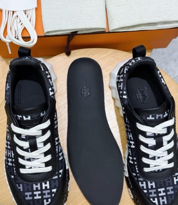 8 HRMS Monogram Canvas & Leather Low-Top Trainers – Black & White