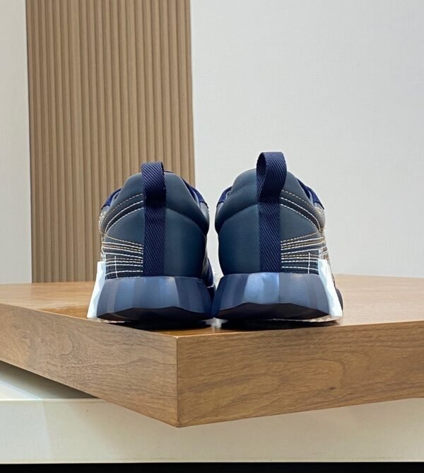 HRMS Circuit Board Pattern Suede & Leather Trainers – Navy Blue