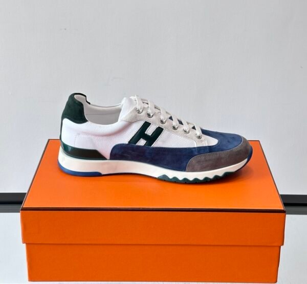 HRMS Low-Top Suede & Leather Trail Trainers – Blue & White Contrast