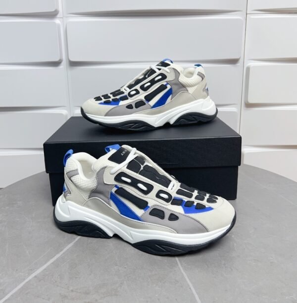 AMR Mesh & Suede Bone Runner Trainers - White Black & Blue