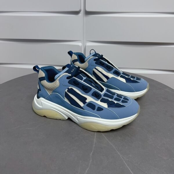 AMR Mesh & Suede Bone Runner Trainers – White & Baby Blue