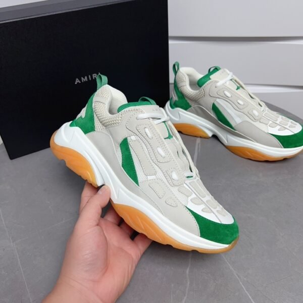 AMR Mesh & Suede Bone Runner Trainers – Tennis Green & Beige
