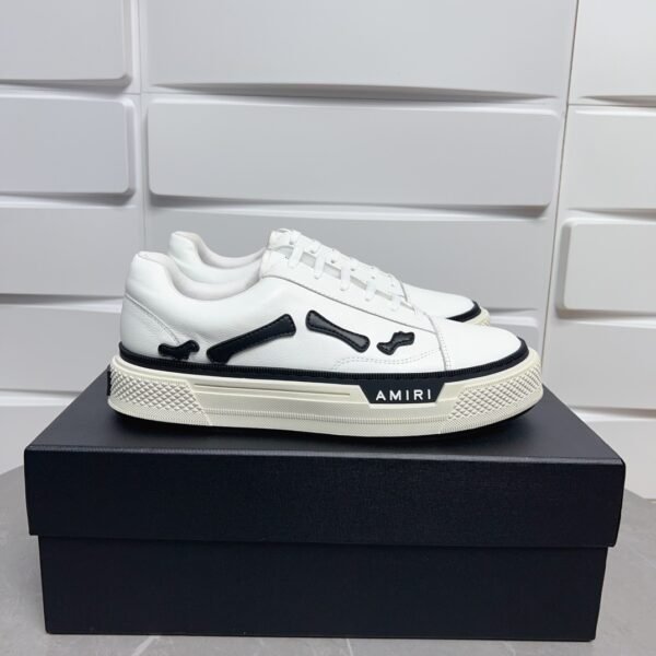 AMR Low-Top Leather Skel Trainers – White & Black Accents