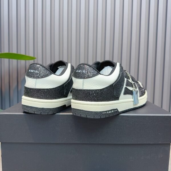 AMR Skel Leather Trainers – White & Black with Glitter Panels