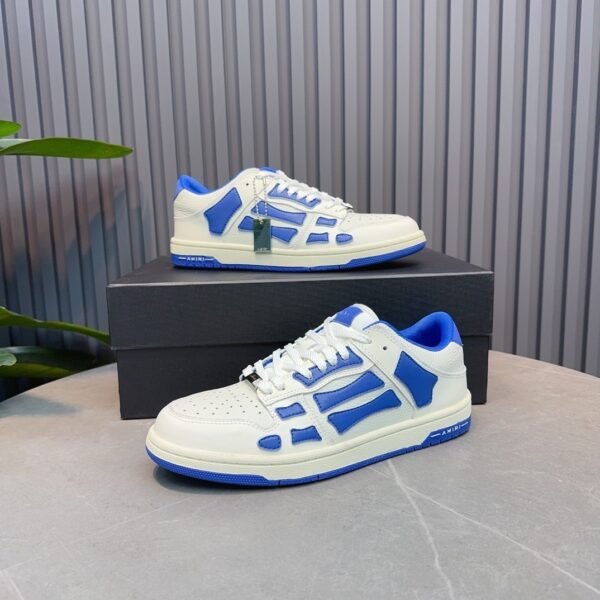 AMR Skel Leather Trainers – White with Blue Accents