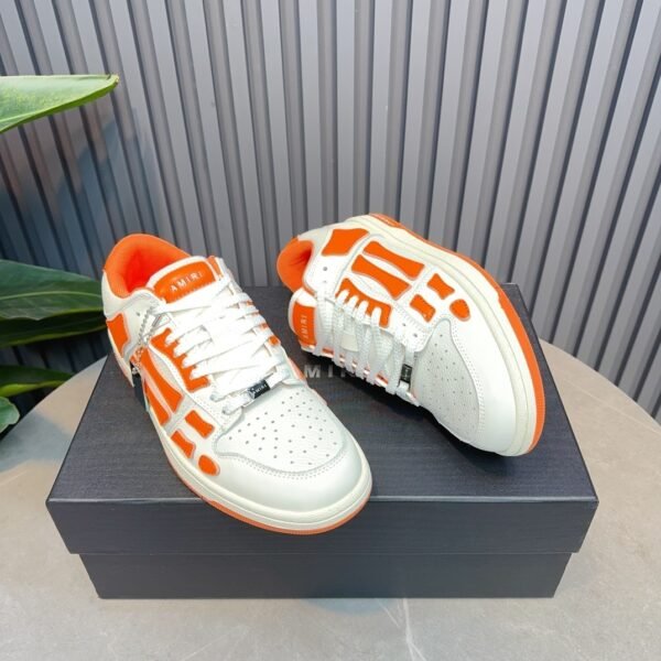 AMR Skel Leather Trainers – White with Orange Accents