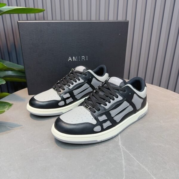 AMR Skel Leather Trainers – Black with Grey Accents