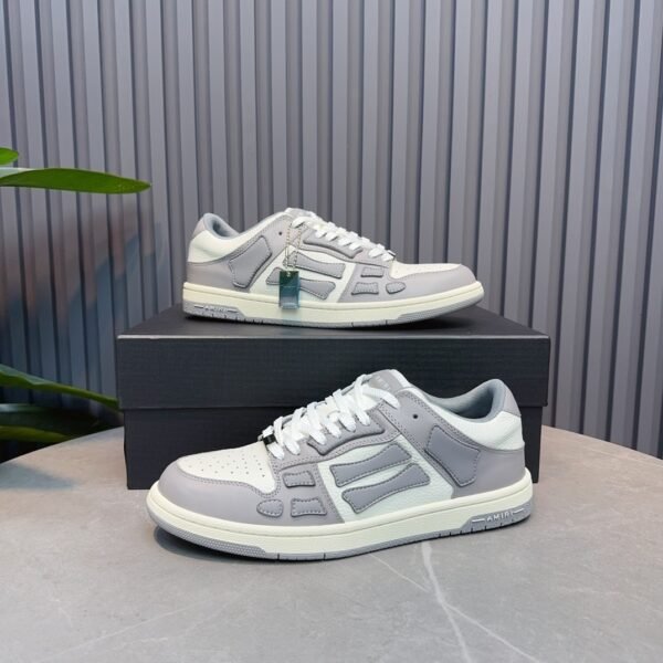 AMR Skel Leather Trainers – White with Grey Panels