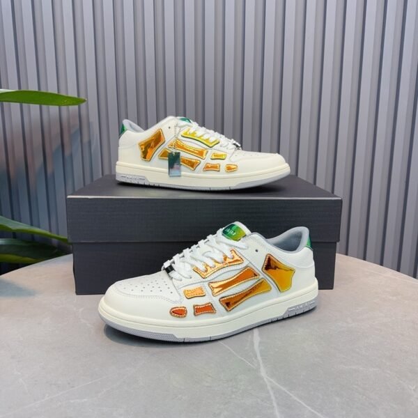 AMR Skel Leather Trainers – White with Holographic Green Accents