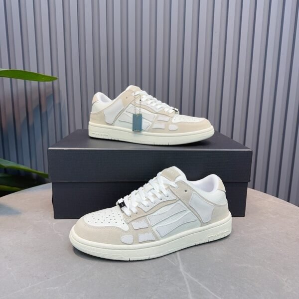 AMR Skel Leather & Suede Trainers – Beige with White Accents