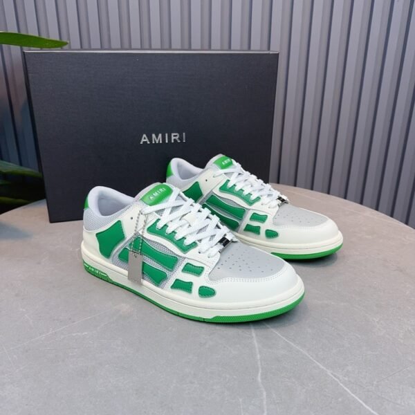 AMR Skel Leather Trainers – White with Green Accents