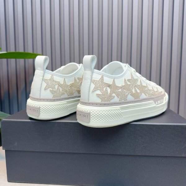AMR Stars Court Low Mesh & Leather with Glitter Trainers - Alabaster