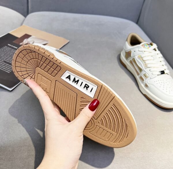 8 AMR Skel Leather Trainers – White with Holographic Brown Accents