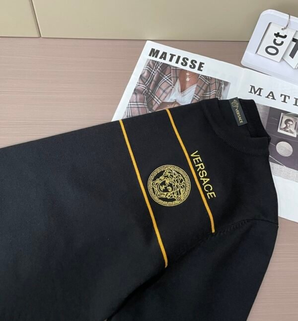 VRSC Jeans Couture with Embroidered Logo & Yellow Stripes Jumper - Black