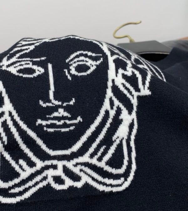 VRSC Medusa Motif Crewneck Jumper with Greca Sleeve Detail – Black