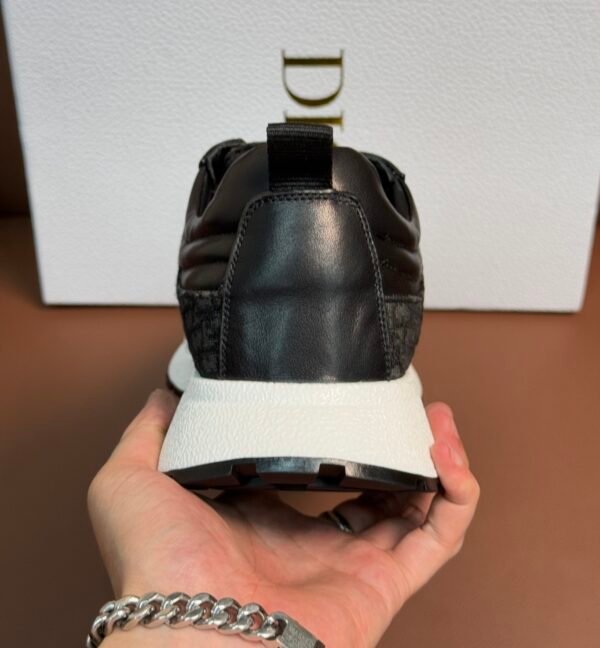 DXR CD Grey & Black Oblique Jacquard Leather Accents Runner Trainers