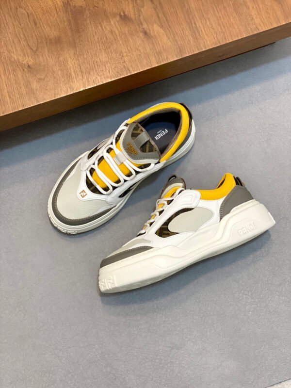 FND Low-Top Trainers with Subtle Yellow Accents - Grey/White