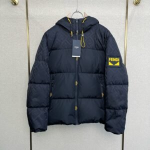 FND Hooded Puffer Jacket with Contrast Lining - Navy Blue