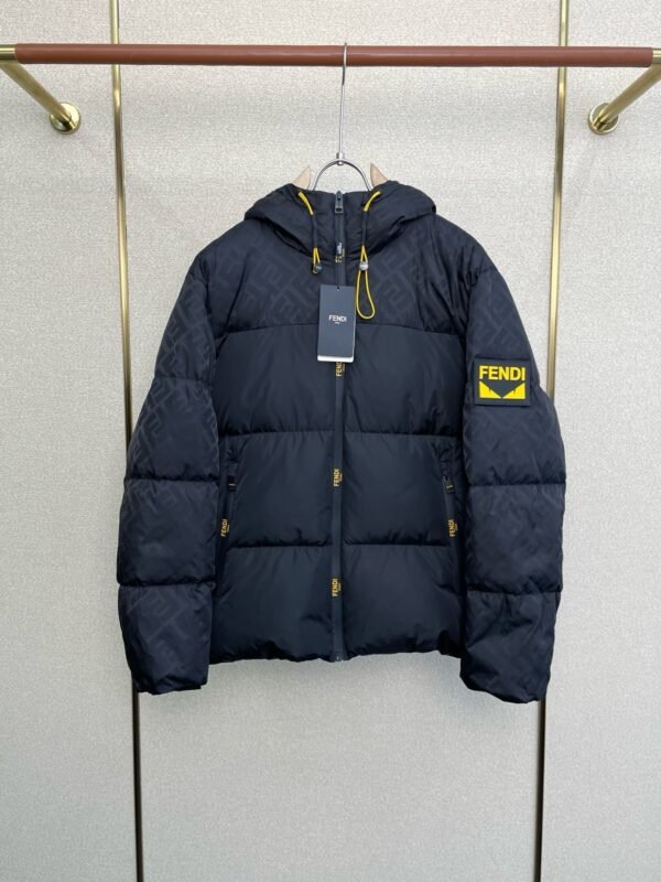 FND Hooded Puffer Jacket with Contrast Lining - Navy Blue