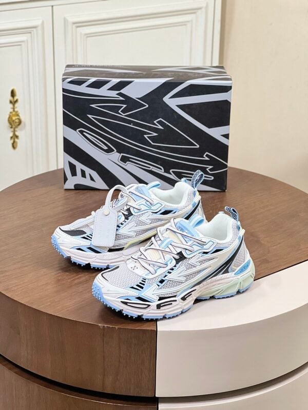 OFFW Mesh Trainers with Graphic Panel Details - White/Ice Blue