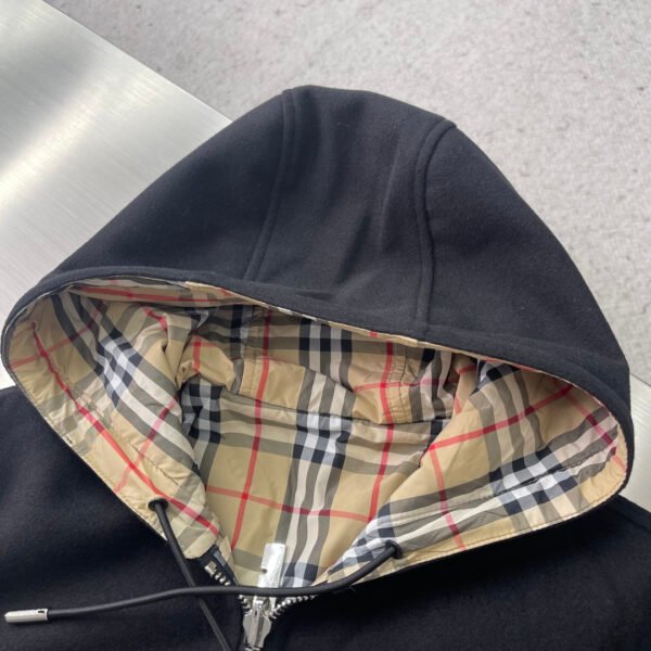 BRBY Hooded Zip-Up Jacket with check Lining - Black