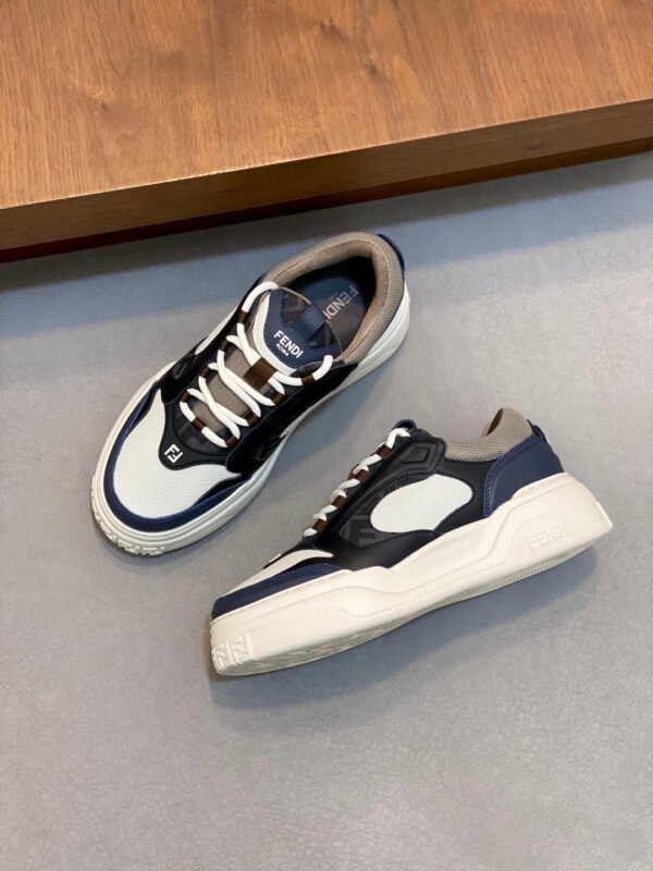 FND Low-Top Trainers with Subtle Brown Accents - Navy/White