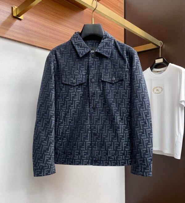 FND All-Over Pattern Button-Front Jacket - Navy Blue