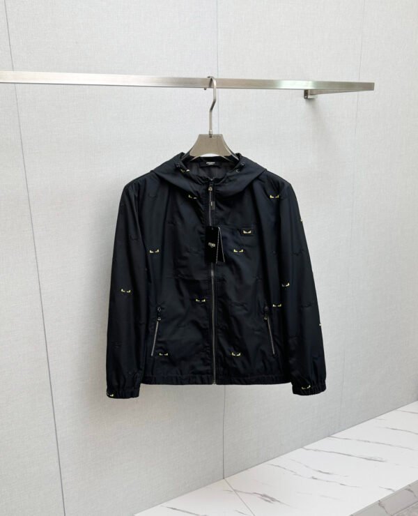 FND All-Over Eye Motif Hooded Jacket - Black