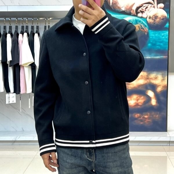 FND Ribbed Collar Button-Front Jacket - Black