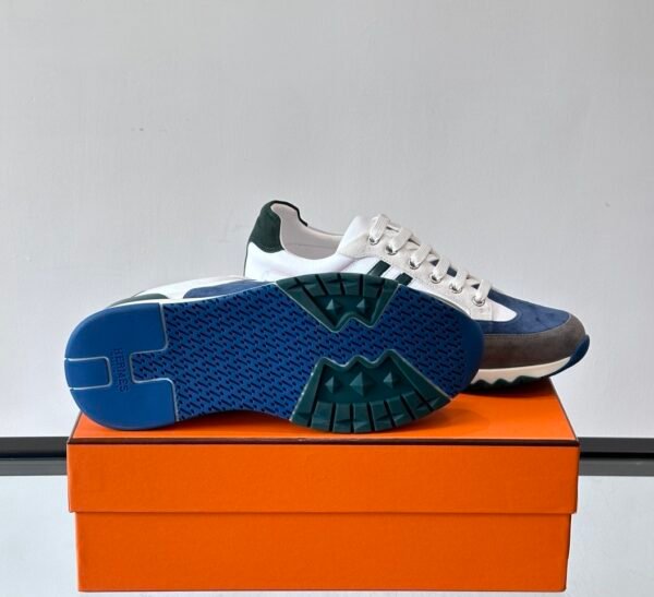 HRMS Low-Top Suede & Leather Trail Trainers – Blue & White Contrast