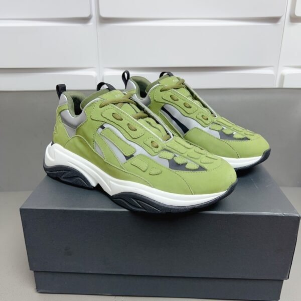 AMR Textile & Suede Bone Runner Trainers – Olive Green & Grey