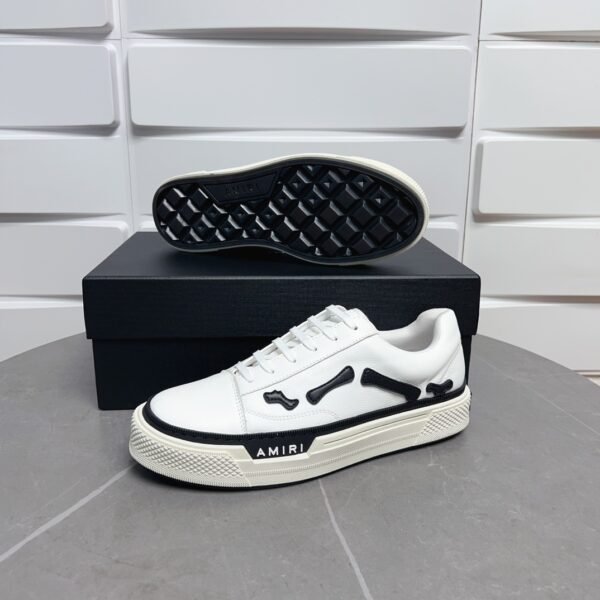 AMR Low-Top Leather Skel Trainers – White & Black Accents