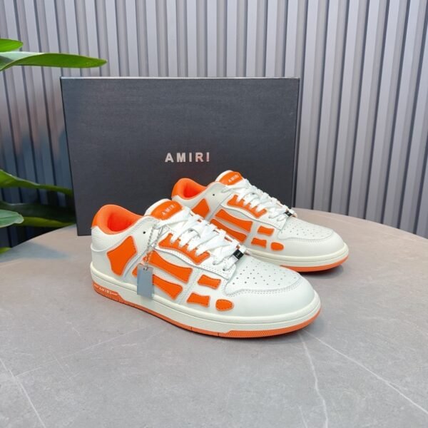 AMR Skel Leather Trainers – White with Orange Accents
