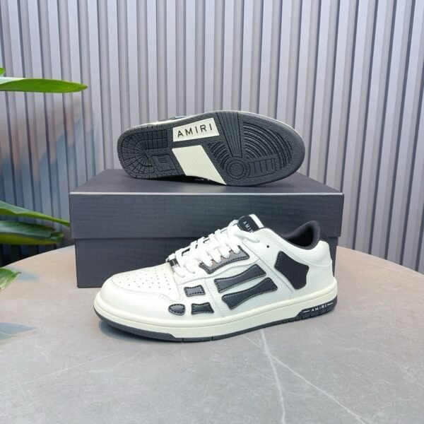AMR Skel Leather Trainers – White with Black Accents