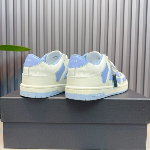 AMR Skel Leather Trainers – White with Baby Blue Accents