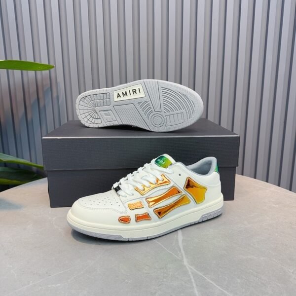 AMR Skel Leather Trainers – White with Holographic Green Accents