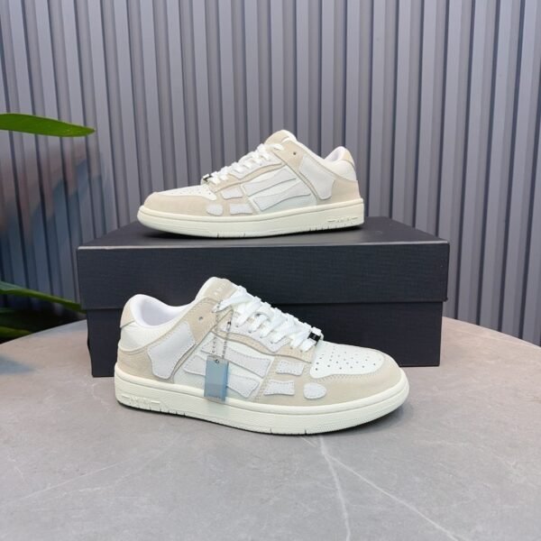 AMR Skel Leather & Suede Trainers – Beige with White Accents