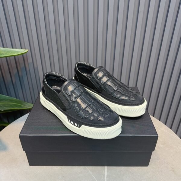 AMR Skel Top Slip-On Mesh Textile & Leather Trainers - Black