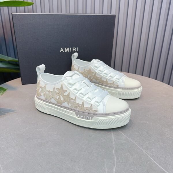 AMR Stars Court Low Mesh & Leather with Glitter Trainers - Alabaster