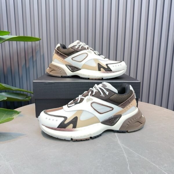 9 AMR Mesh & Leather Runner Trainers - White & Brown